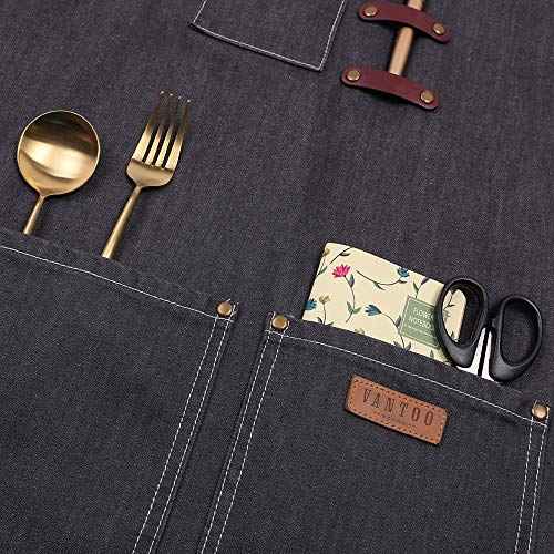 Denim Apron with Pockets for Men Women, Tool Work Apron for Chef Cooking BBQ Garden, Painting Woodworking, Gift for Him and Her