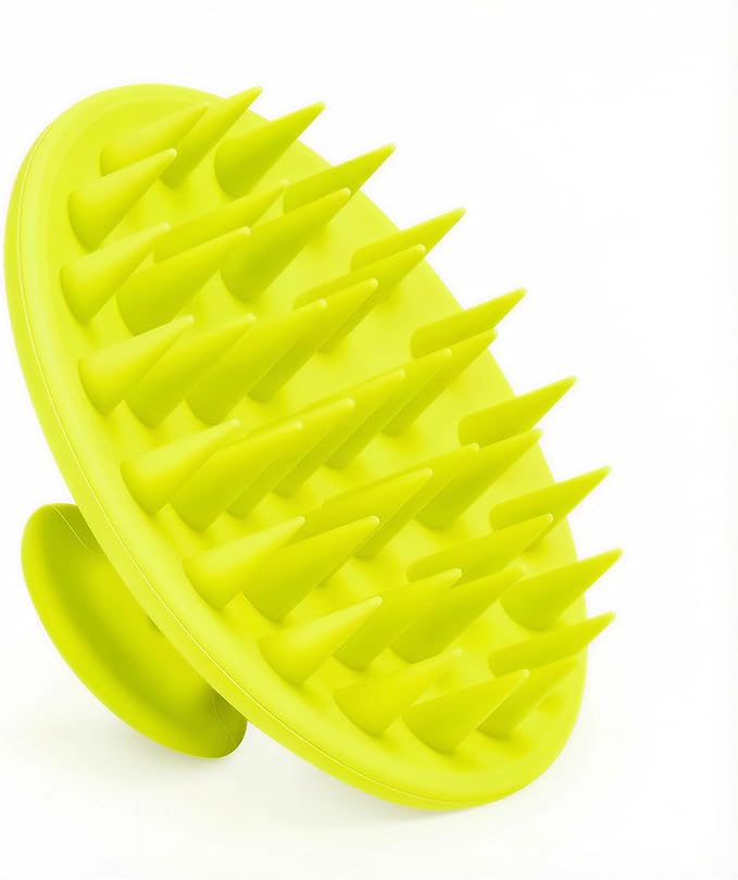 Silicone Scalp Massager Shampoo Brush, Scalp Brush for Hair Growth & Dandruff Removal, Hair Scrubber Scalp Stimulator Exfoliator Brush with Soft Bristles for Wet Dry Scalp Care (Fluorescent Green)