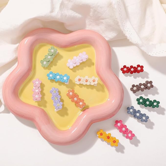Baby Hair Clips -12Pcs Tiny Hair Barrettes for Baby Girls Fully Lined Wrapped by Soft Fabric Cloth Flower Hair Clips for Toddlers Girls Infants Kids