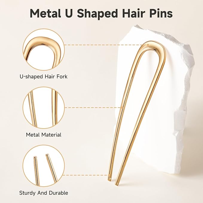 3 Pcs French Hair Pins for Women, French Twist Hair Pins for Buns, Metal Gold Hair Accessories