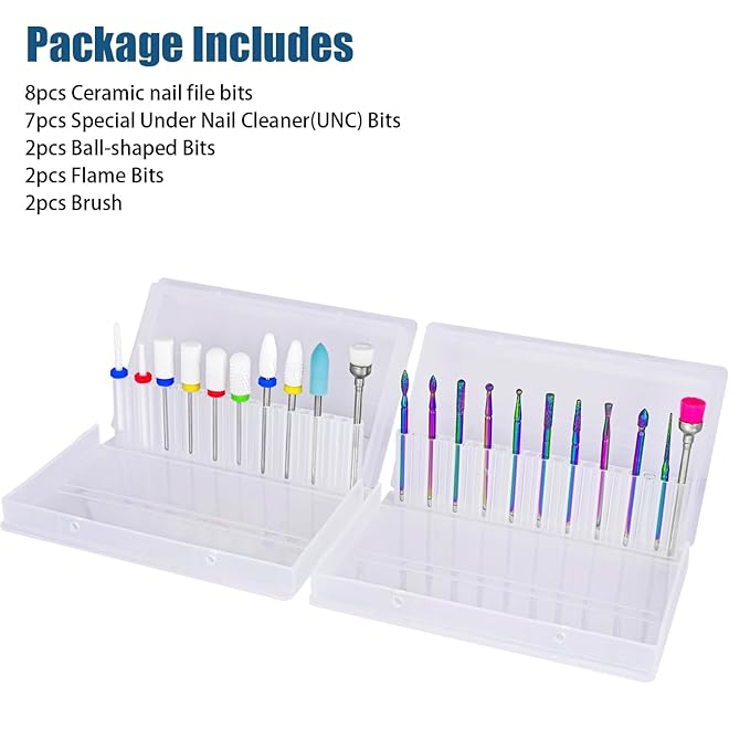 Depvko 21pcs Nail Drill Bits Sets, 3/32 Inch Cuticle Electric Nail File and Ceramic Acrylic Gel Nail Bit Kit, Acrylic Nail Art Tools, Carbide Remover Bits for Manicure Pedicure, Home Salon