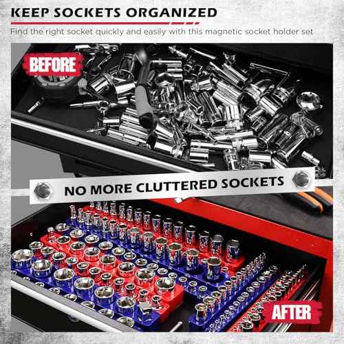 12-Piece 1/4" 3/8" 1/2"-Drive SAE & Metric Magnetic Socket Organizer Set (Holds 143 Sockets) -Detachable Tool Tray with 5mm Magnetic Base for Garage/Home(Sockets Not Included)