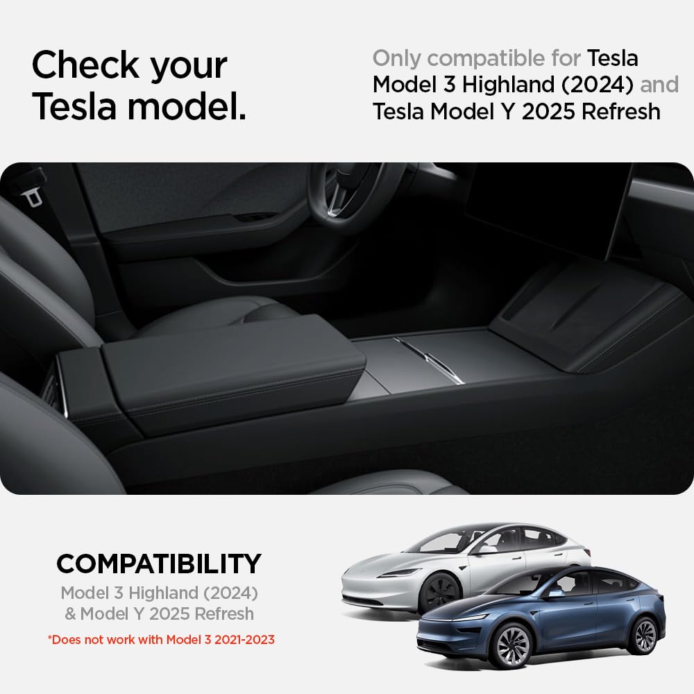Spigen Center Console Organizer for Tesla Model Y Juniper (Only Premium & Performance 2026) and Model 3 Highland (Standard, Premium & Performance 2024/25/26) with Smooth Slide Technology - [Sliding]