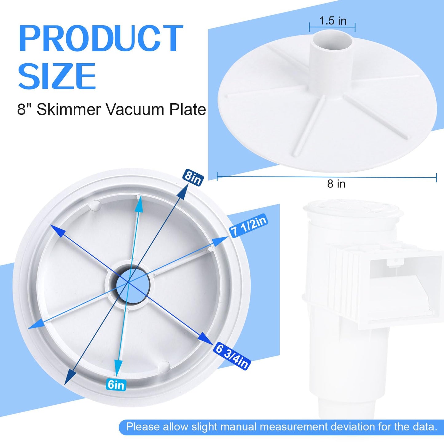 AFZZ 85001900 Skimmer Vacuum Plate 8" Skimmer Vac Plate Adapter for Pentair Admiral S15 & S20 Skimmers - Precise Replacement for Inground Pool and Swimming Pool