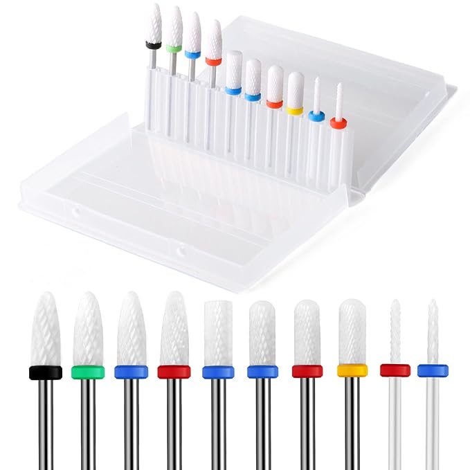 10Pcs Ceramic Nail Drill BitsÃ¯Â¼Â3/32 Nail Drill Bits Set for Acrylic Gel Nails Professional Rotary Burrs Electric Manicure Pedicure Nail File Cuticle Remover Crystal Nail Extension