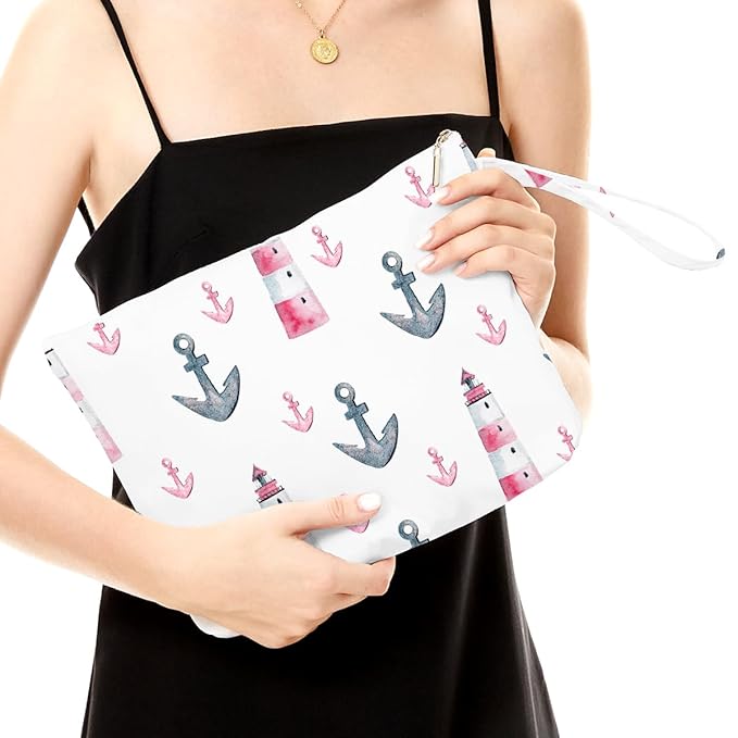 Fokongna Travel Makeup Bag - Wet Dry Bag for Swimsuit, Beach Pool Diapers, Dirty Yoga Gym Clothes - Zipper Pouch for Women, Sister, Friends - Ocean Sea Shells Beach Starfish