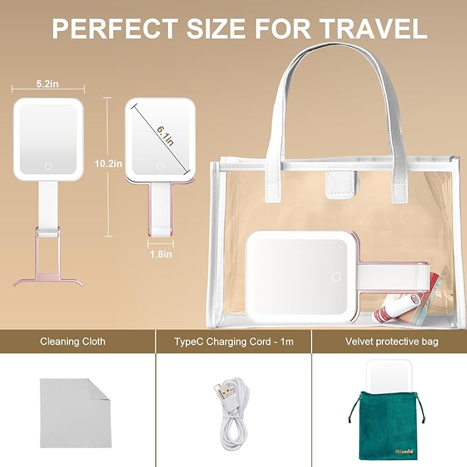 Mocado Travel Makeup Mirror with Lights,20X/1X Magnifying Mirror with Light, Double Sided Travel Mirror with 3 Color Light,Dimmable Touch,Lighted Makeup Mirror for Tabletop,Handheld,Hanging(Rose Gold)