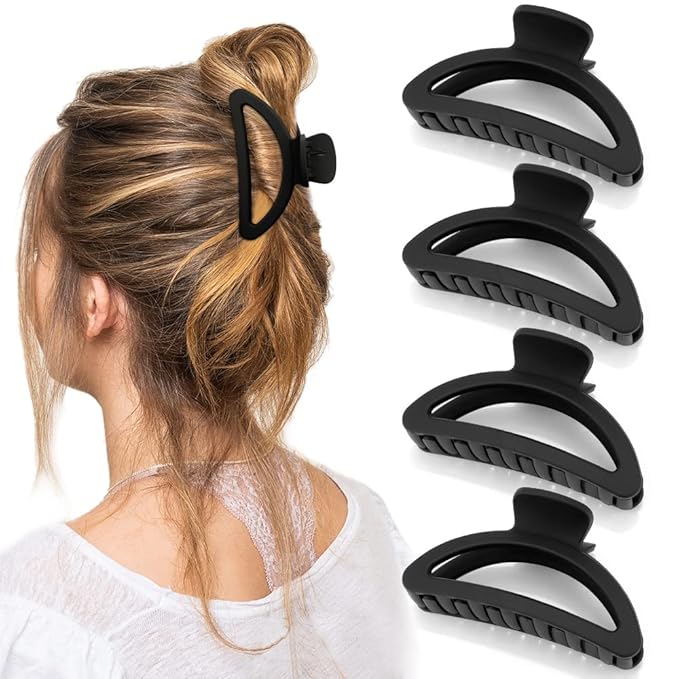 Canitor Hair Clips Set - 4Pcs Black Acrylic Semicircle Claw Clips for Thick & Thin Hair, Women's Hair Accessories