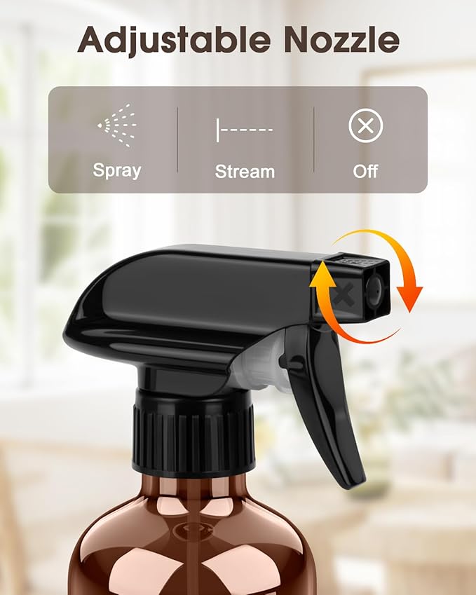 Bontip Glass Spray Bottle with Silicone Sleeve Protection, Amber Glass Spray Bottle Set for Window Cleaner Aromatherapy Facial Hydration Watering Flowers Hair Care 2 Pack/8 oz (Black & Brown)
