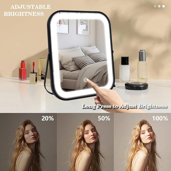 YEKKOPT Lighted Vanity Mirror, Rechargeable Travel Makeup Mirror with Lights, 10''x8'' Desk Mirror with Lights,Make up Mirror with Lighting for Makeup Desk Ã¯Â¼Â Dressing Room