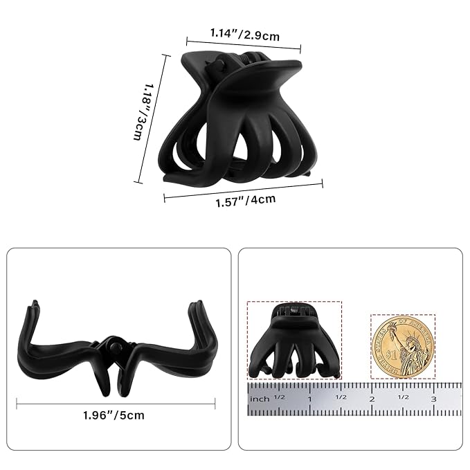YOHAMA 10 pcs Black Hair Clips Medium Small 1.57 in Octopus Hair Clips 4cm Medium Jaw Clips Durable Strong Grip for Women Girls Thick Hair.