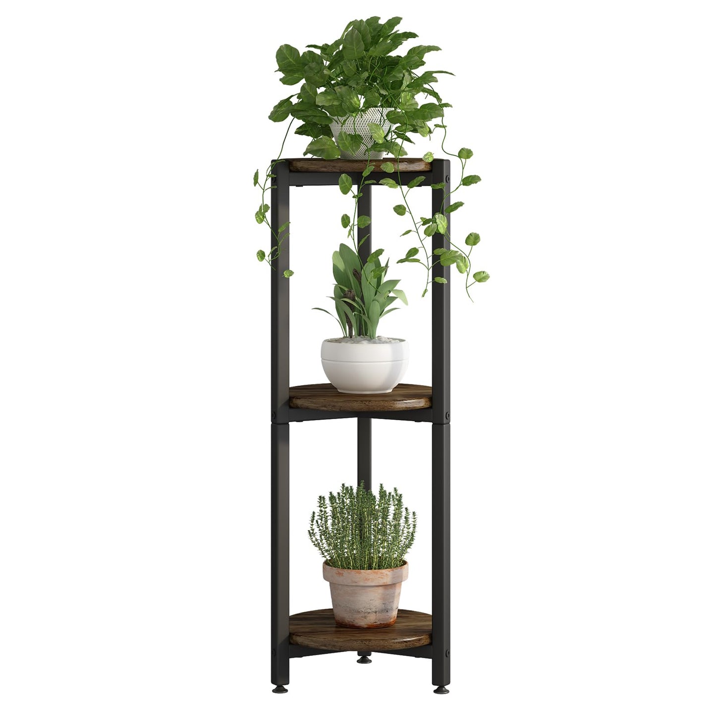 YIZAIJIA Plant Stand Indoor Corner Tall 3 Tier Metal Modern Flower Storage Plant Shelf Holder for Living Room Balcony Garden,Black (3 Tier-Black Round)
