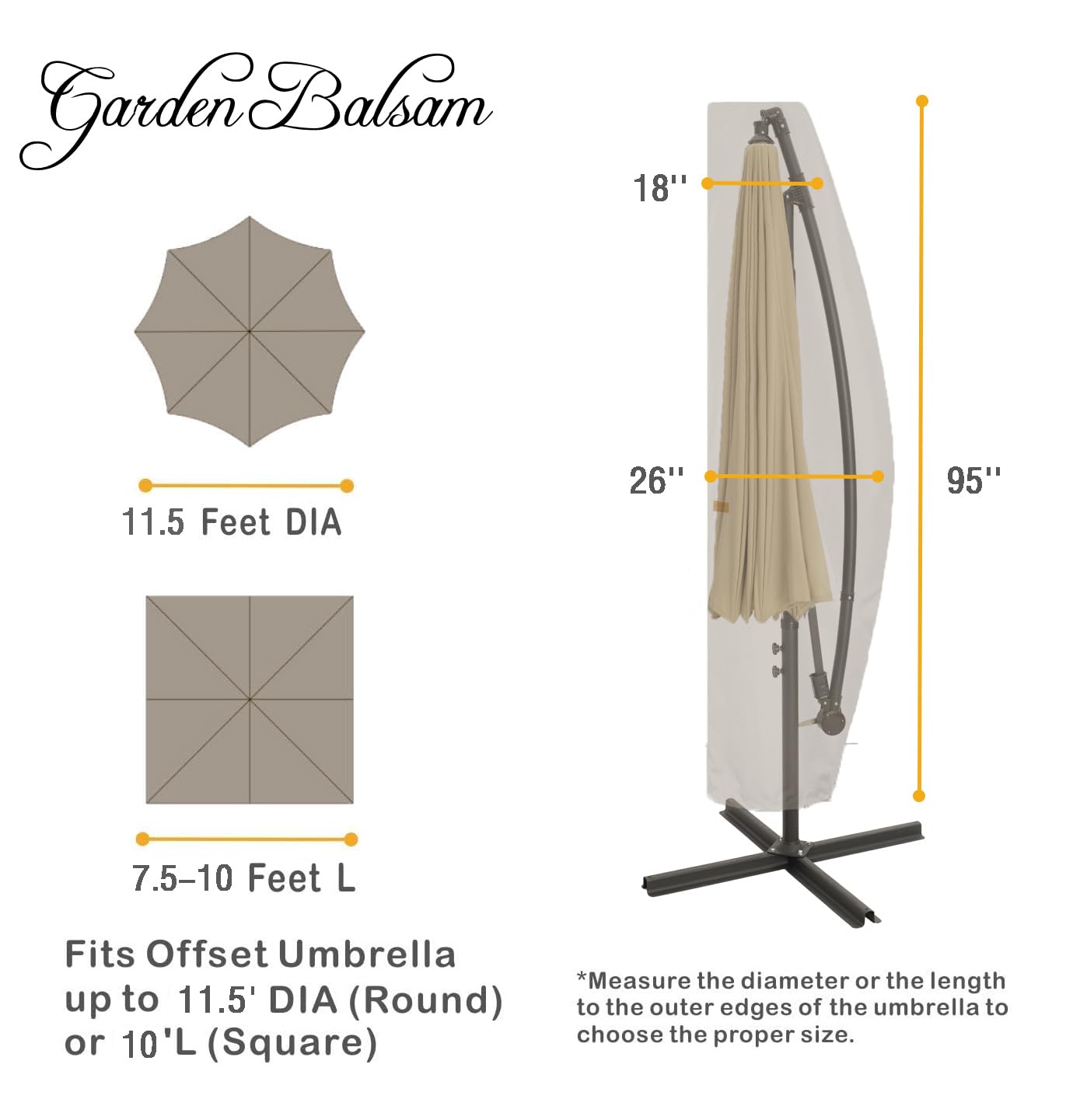 Patio Umbrella Cover for 10FT to 11FT Offset Umbrella, Water Resistant, Curved Cantilever and Straight Pole Parasol Outdoor Umbrellas Cover with Zipper and Rod