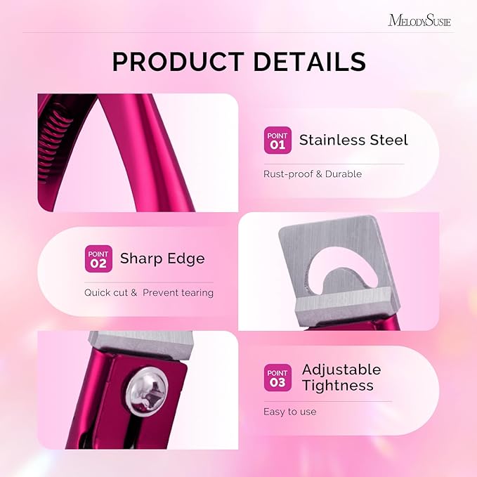 MelodySusie Acrylic Nail Clippers with 15pcs Magnet Sizers, Professional Nail Clippers Cutters for Long Acrylic Gel Nails Tips, Adjustable Stainless Nail Trimmer, Manicure Tool for Salon Home, Plum