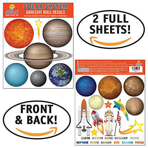 Solar System Adhesive Wall Decals - Wall D?cor Stickers for Kids & Toddlers Include Planets, Earth, Mars, Jupiter & More - Reusable Wall Decor for Bedroom, Living Room, Nursery, Classroom