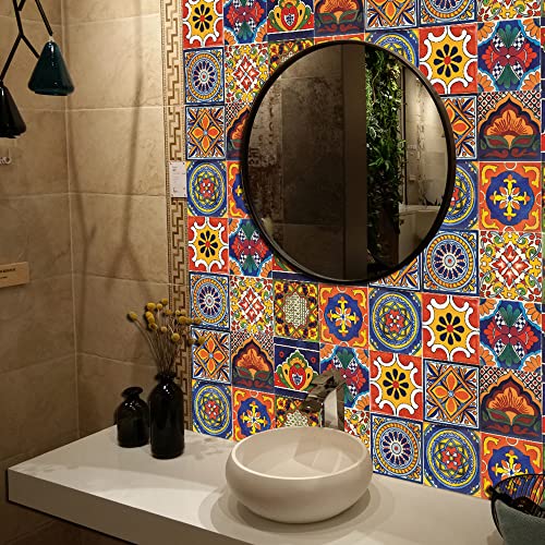 20 Pcs 4"¡¿4" Tile Stickers Peel and Stick, Self Adhesive Waterproof Removable Mandala Style Tiles Backsplash for Kitchen Bathroom Furniture Staircase DIY Home Decor (4"¡¿4", TS295)