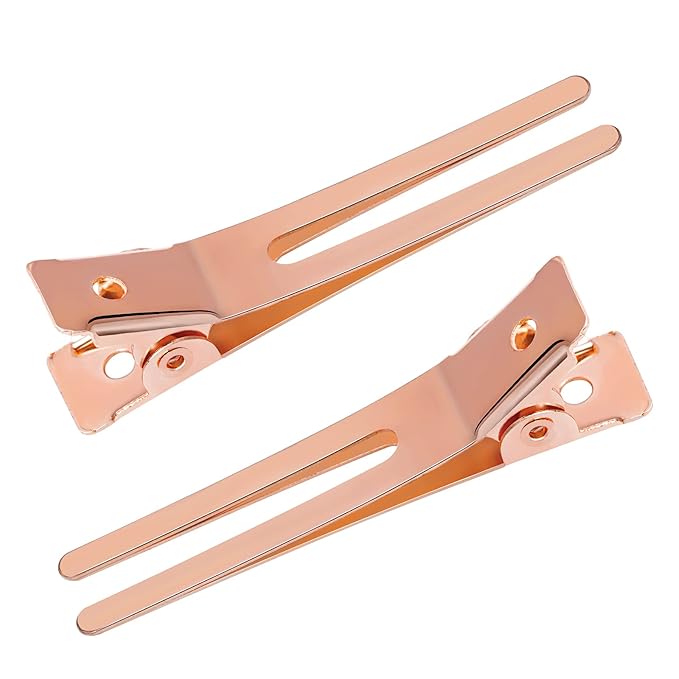 50pcs Hairdressing Double Prong Curl Clips, Wobe 1.8" Styling Section Metal Alligator Clips for Curling and Bows, Salon and Barber Use (Rose Gold)