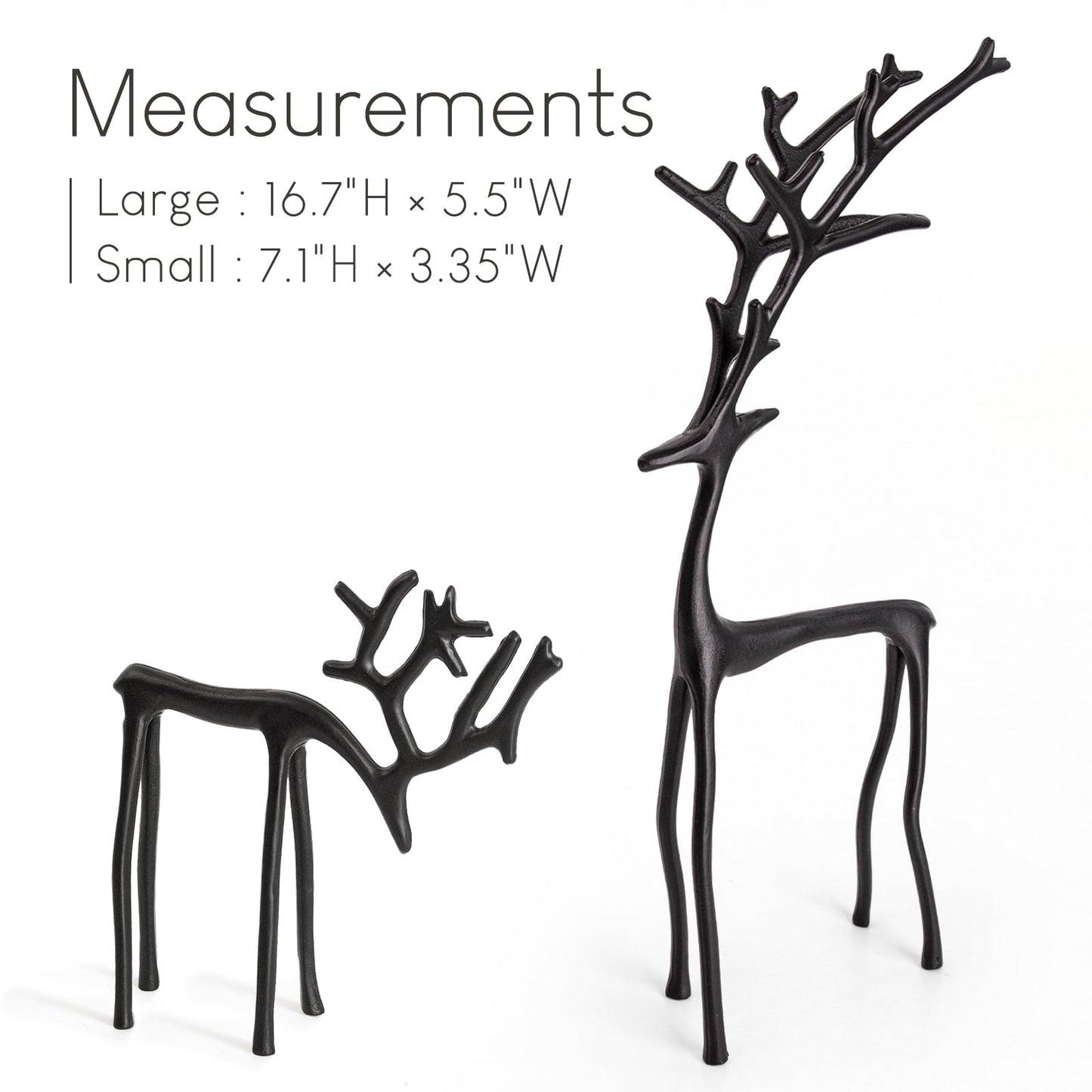Christmas Decorations - Set of 2 Black Reindeer Statues - Modern Aluminum Alloy Xmas Figurines - Elegant Indoor Holiday Decor - Table Centerpieces - Ideal for Mantel Living Room Bedroom Office