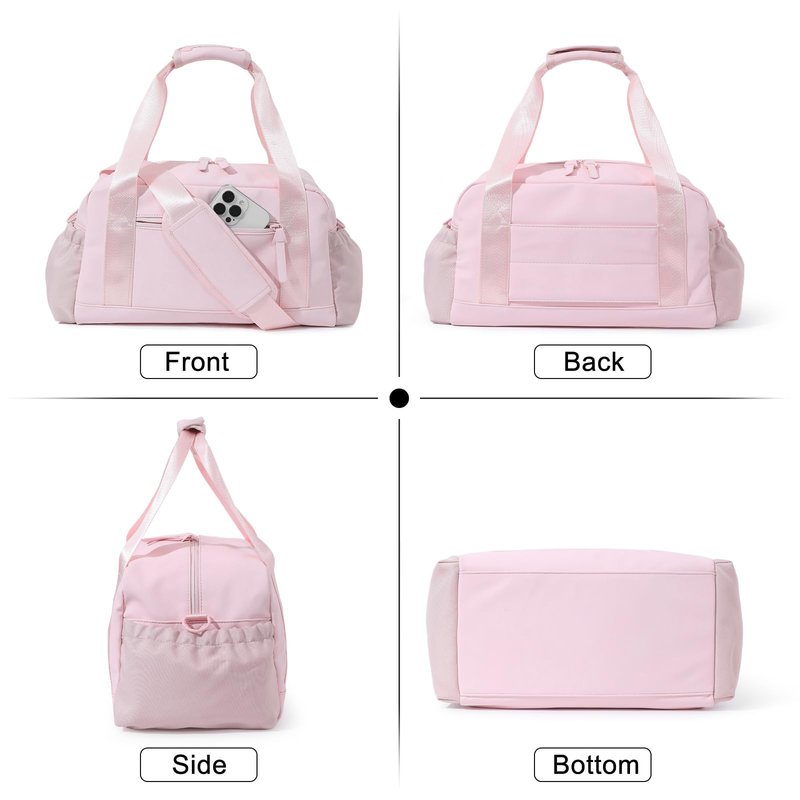 Bucosd Small Gym Bag for Women, Mini Crossbody Gym Duffle Bag with Wet Compartment, Carry on Gym Tote Bag for Workout Dance Sport Travel (Medium-Pink)