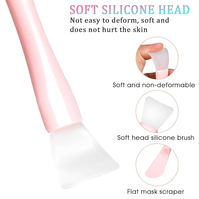 Silicone Facial Mask Applicator, 4 Pcs Reusable Double-End Face Mask Brush Washable Beauty Spatula Comestic Tools for Clay, Cream, Gel, and Mud Facial Masks, Soft Smoothing and Detachable