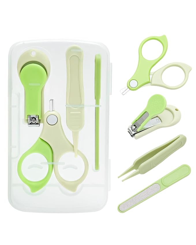 babygoal Baby Nail Flie Care Kit - 4-Piece Gentle Nail Trimmer & File Set with Safety Stopper | Painless Clipping for Newborns & Infants | Portable Case (Green) ZJCT02-B