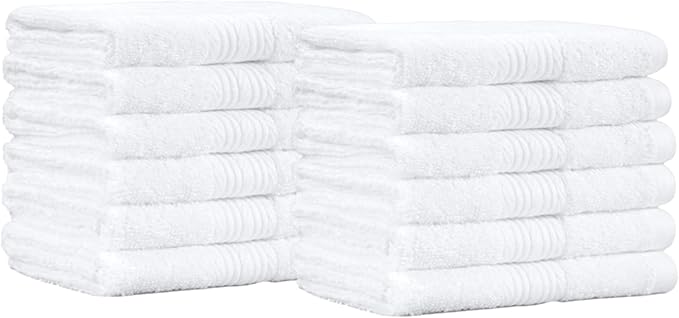 Amazon Basics Highly Absorbent Cotton Washcloths for Bathroom, Soft, Machine Washable, Fade-Resistant, 12 x 12 in, White, 12-Pack