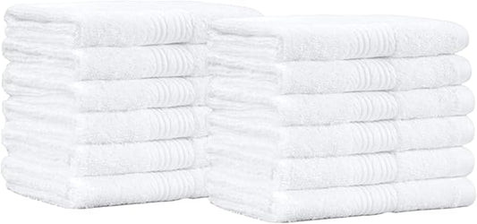 Amazon Basics Highly Absorbent Cotton Washcloths for Bathroom, Soft, Machine Washable, Fade-Resistant, 12 x 12 in, White, 12-Pack