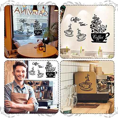 Vinyl Wall Decals - Kitchen Decor Stickers - Black Coffee & Tea Signs - Flower Wall Art - Removable DIY Coffee Sayings - Home Cafe Shop Bar Pub Office