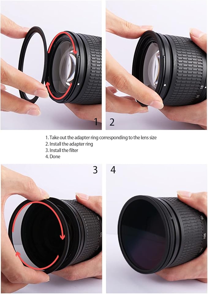 58mm to 82mm Step-Up Ring，58mm to 82mm Metal Step-Up Ring for All Brands 82mm UV ND CPL Filter