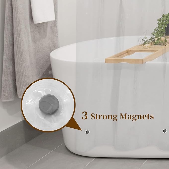 Barossa Design Short Shower Curtain Liner 60 Inch Length with 3 Magnets - Waterproof Short PEVA Plastic Shower Liner for Bathroom, PVC Free, Metal Grommets, Clear, 70x60