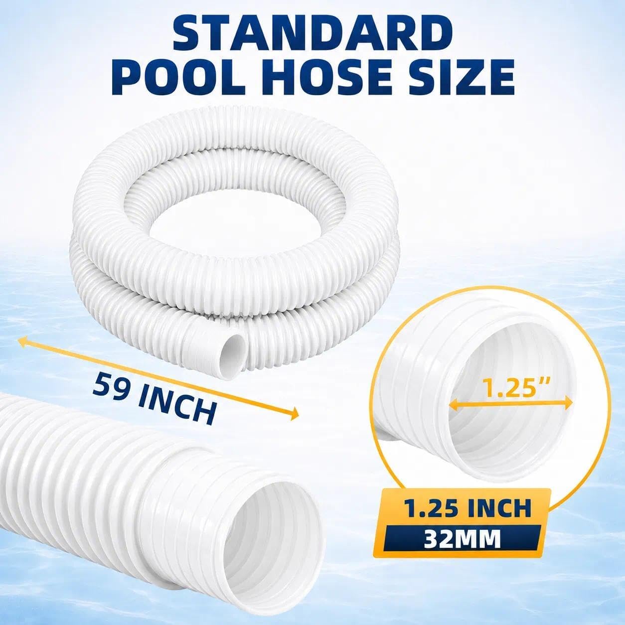 Btanadi Replacement 1.25"×59" Pool Hoses for Above Ground Pools, Above Ground Pool Hoses for Filter Pumps, 4 Pack with 8 Metal Clamps (White)