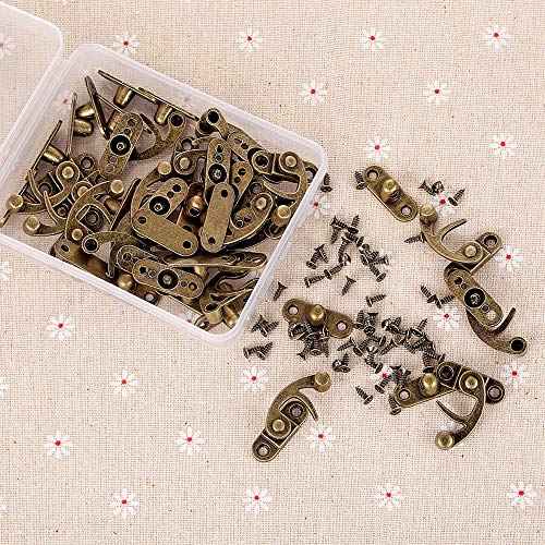 40 Pieces Jewelry Box Replacement Lock - Antique Box Latch Thickened Solid Bronze Tone Hook Clasp, Right Latch Hook Hasp Horn Lock, Wooden Cabinet Latch with 160 Replacement Screws (Bronze)