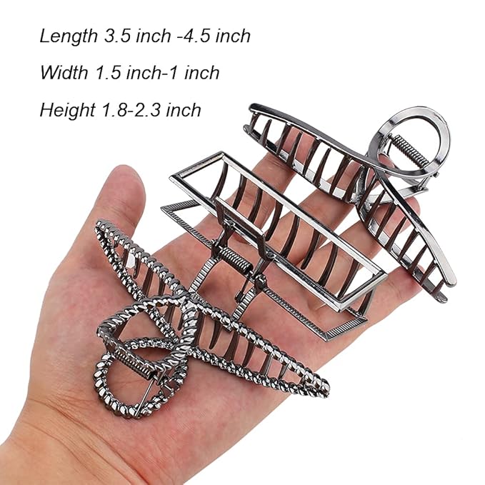 Large Metal Hair Claws for Thick Long Hair - Butterfly Clips with Grip Teeth, Non-Slip Big Jaw Clamps for Women (Black)