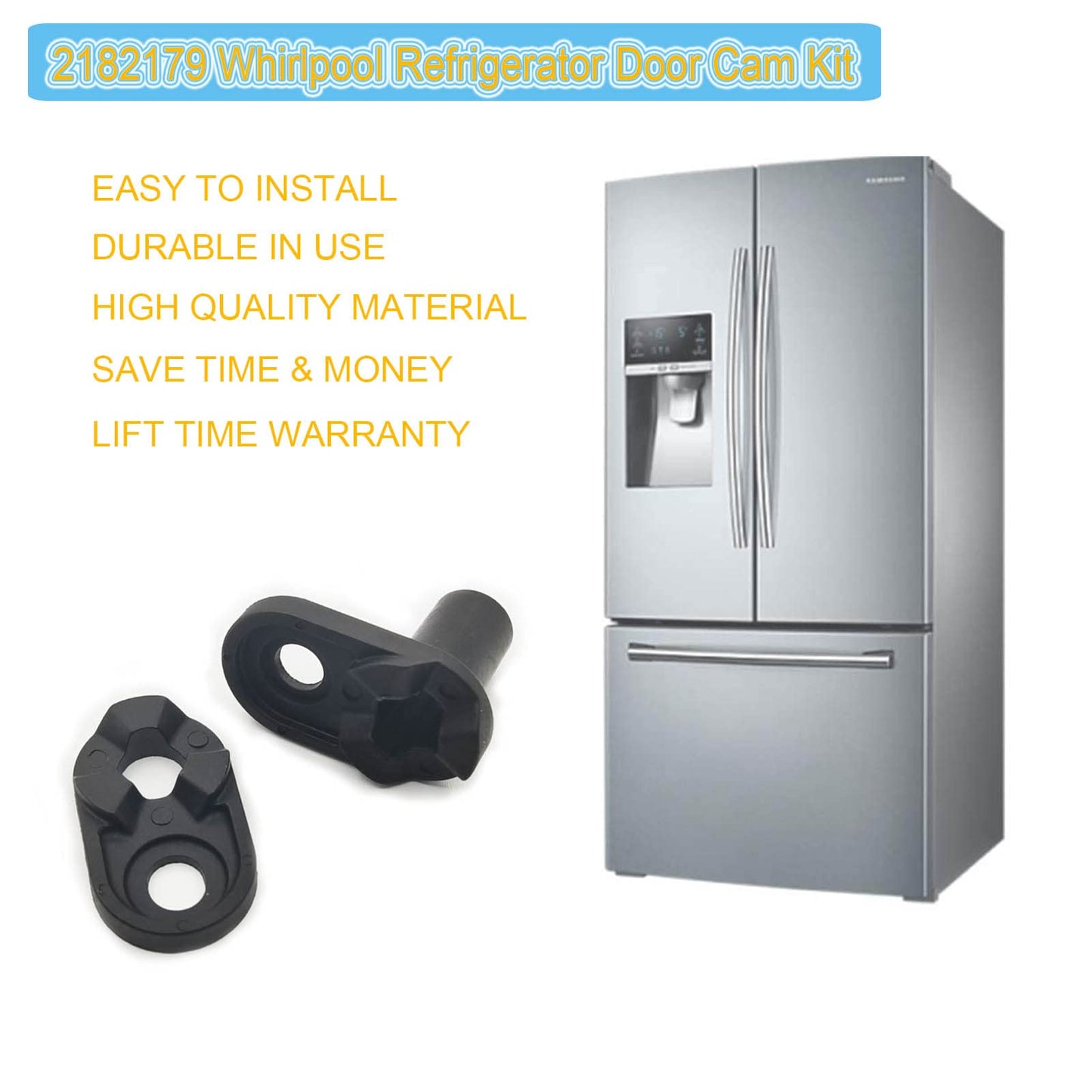 2182179 Refrigerator Door Cam Kit Replacement for Kenmore Whirlpool WP2182179 Door Cam, Refrigerator Lower Door Closer AP6005980 PS11739042 W10329686 2155311 (Screws not included)