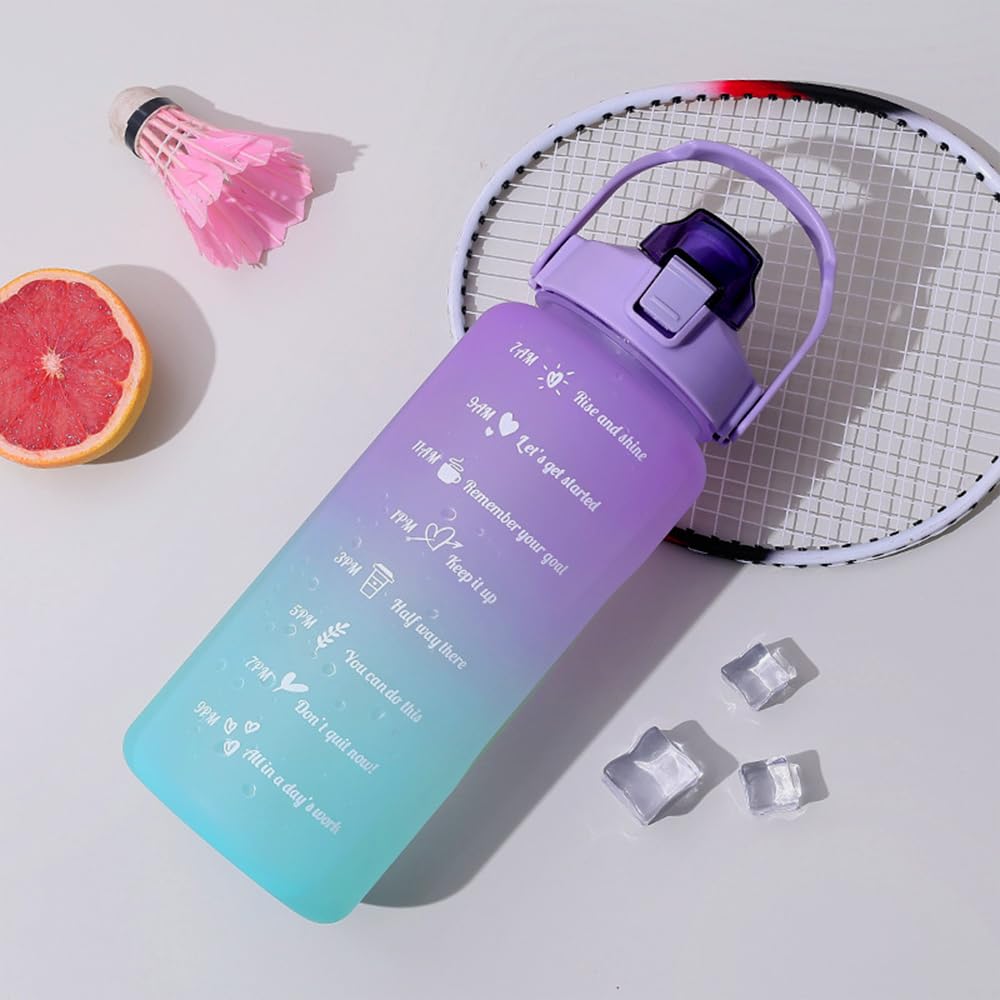 EITMOW 64 oz Large Capacity Water Bottle with Motivational Time Markers and Straw, Portable, Leakproof, BPA Free for Fitness, Gym and Outdoor Sports. (Purple)