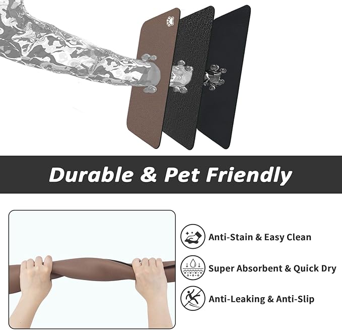 Dog Food Mat - Absorbent Cat Mat for Food and Water, No Stains Pet Feeding Bowl Mat, Easy to Clean Pet Placemats, Quick Dry Dog Water Dispenser Mat for Messy Drinkers | Paw Brown 16"x 24"