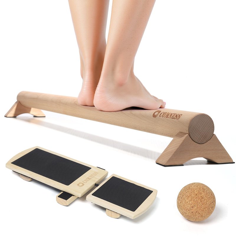 Comness Balance Trainer Kit, Ankle Strengthener Exerciser for Sprained, Single Leg Balance Board and 40 Inch Beam for Plantar Fasciitis Relief, Blackboard Foot Trainer (with Cork Massage Ball)