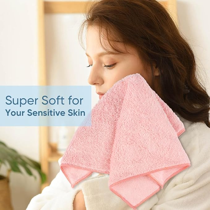 HOMEXCEL Wash Cloths, Quick Drying Face Towel for Showering, Super Absorbent Washcloths for Body Face, All-Occasion for Bathroom Gym Spa Travel, Pink/Light Blue/Green/Navy Blue