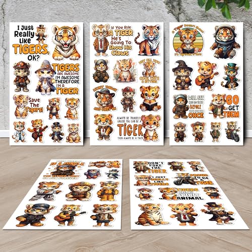Tiger Stickers 50 Pieces Vinyl Waterproof Decal for Laptop Water Bottle Phone Car Window Bike Motorcycle Stakeboard Scrapbook Tigers Sticker Gifts for Kid Teen Adult