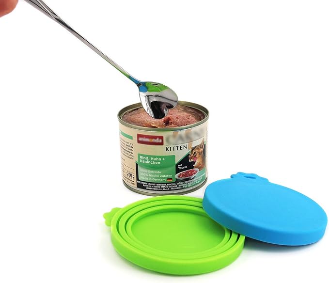 Comtim Pet Food Can Lids, Silicone Can Covers for Dog Cat Food, Universal Size Fit Small Medium Large Cans, 2 Pack and 1 Pet Food Cans Spoon
