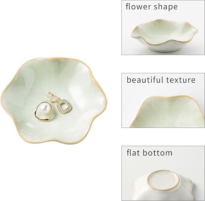 Jewelry Dish Tray, Ring Dish, Ceramic Trinket Tray, Key Bowl, Decorative Plate, for Friends Sisters Daughter Mother(Light Green)