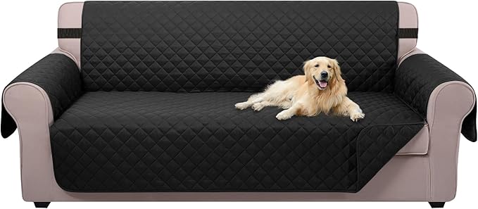 U-NICE HOME Oversized Sofa Cover Reversible Couch Cover for Dogs with Elastic Straps Water Resistant Furniture Protector for Pets Couch Cover for 4 Cushion Couch (Oversized Sofa, Black/Black)
