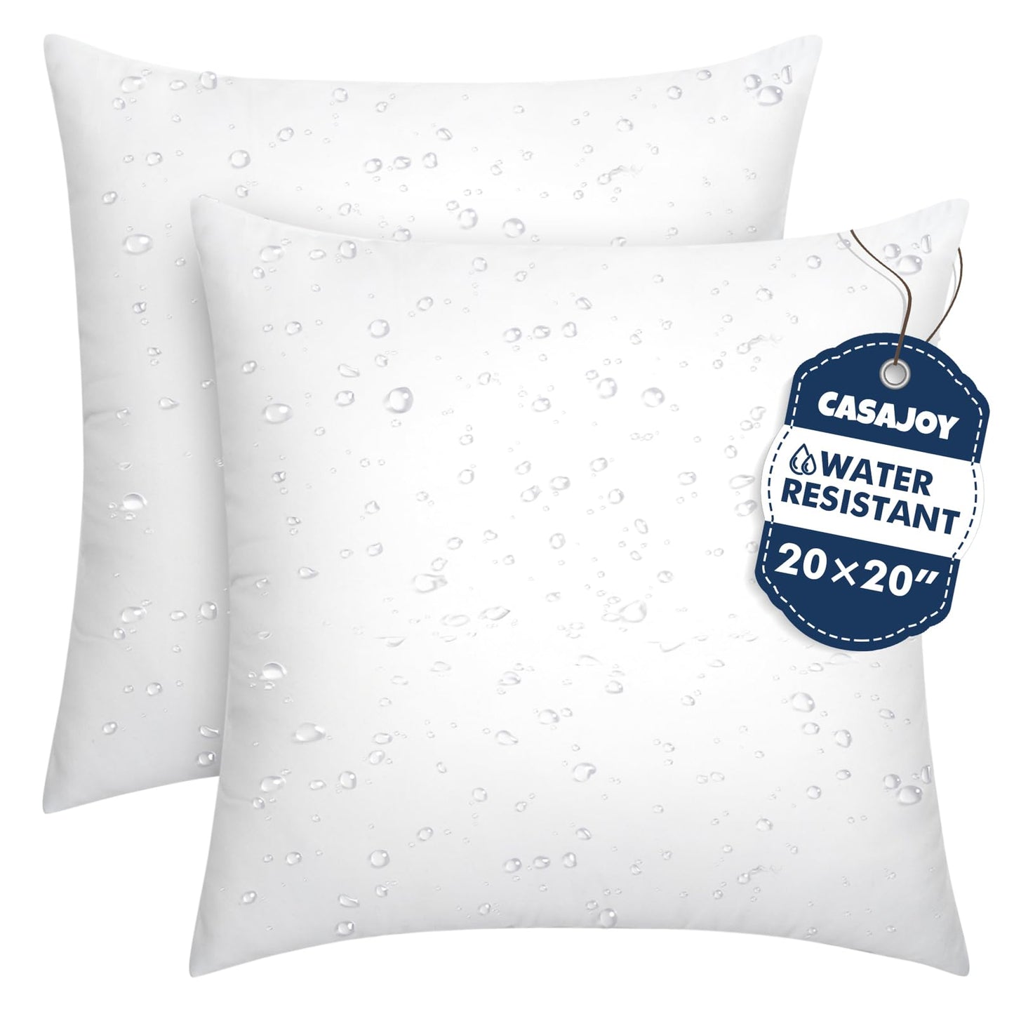 CASAJOY Pack of 2 20x20 Outdoor Pillows, Water Resistant Throw Pillow Inserts, Cushion Inner Pads for Patio, Sofa, Waterproof Pillow Insert