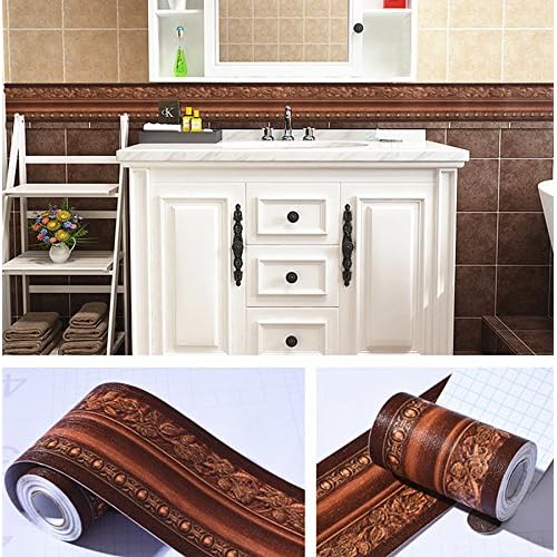 REDODECO 3D Pattern Self Adhesive Floral Molding PVC Wallpaper Border Home Deco (Dark Brown)
