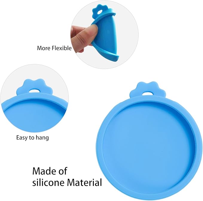 PINE & LINEN 4 Pcs 2.5inch Durable Pet Can Lids,Silicone Small Pet Can Covers Waterproof Cat Food Cans Lids for 3 oz Cat Food Cans（Sky Blue）