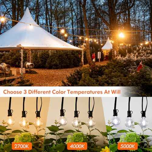 150FT LED Outdoor String Lights with 3 Color Lights, Dimmable String Lights for Outside with Remote, G40 Globe Waterproof Patio Lights with 75+2 Shatterproof Bulbs for Party Backyard BBQ House Camping