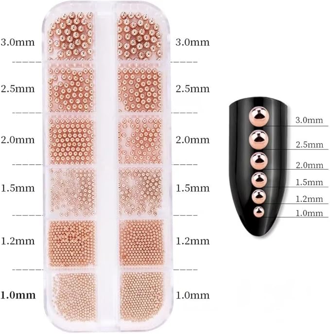0.8mm Mini Small Nail Beads Stainless Steel Beads Nail Chain Charms Nails Art Decorations Gun Grey Rose Gold Caviar Nail Charms DIY Tool Nail Studs Accessories Caviar Art (Rose)
