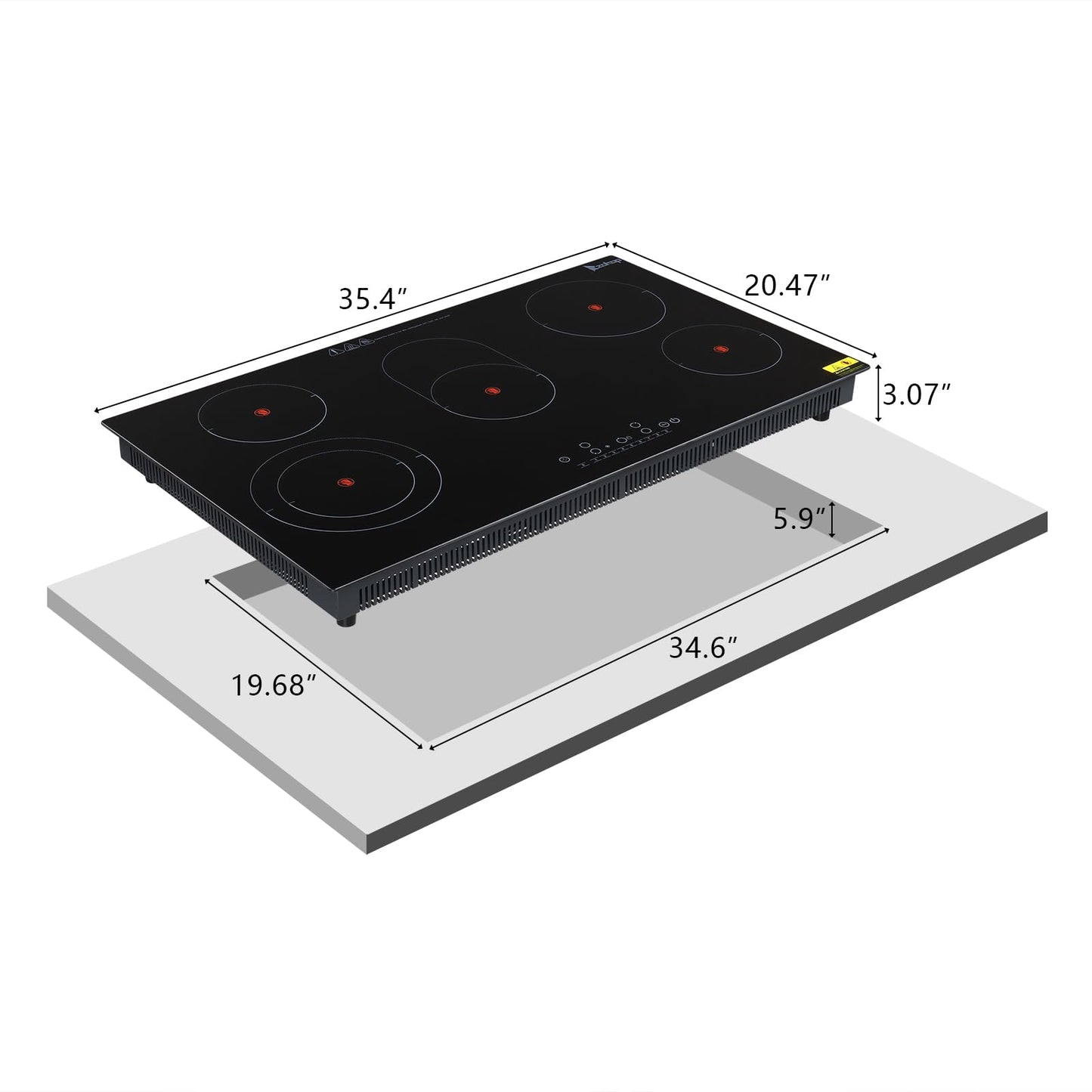 Winado 2 Burners Electric Ceramic Cooktop 20 inch, 220-240V Flat Top Stove, Multi-function Elecric Stovetop w/9 Heating Level, Timer & Kid Safety Lock, Sensor Touch Control, Timer Setting, Plug, 3000W