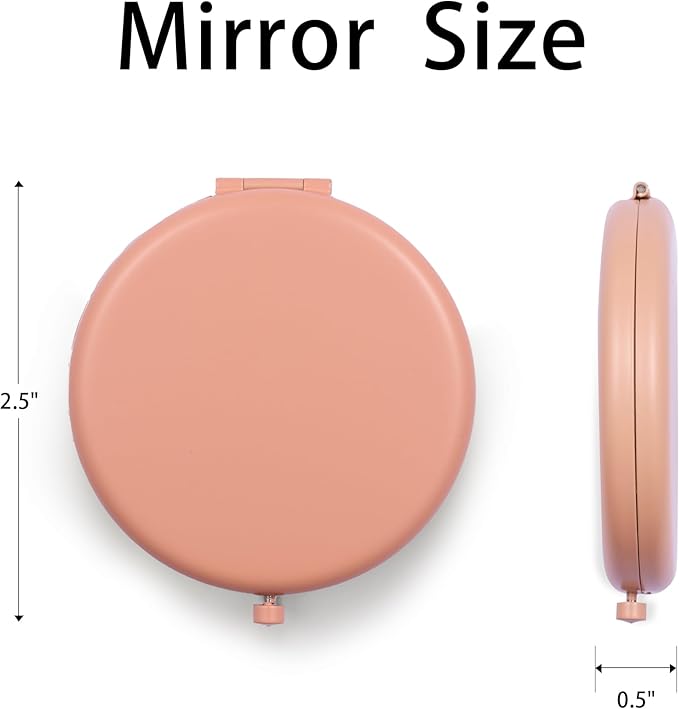 Compact Mirror for Purse, Metal Round Shell, Double-Sided 1X/2X Magnifying, Portable Travel Makeup Mirror, Mini Pocket Mirror, Coral, 1 Pack