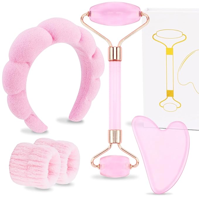 Chanaco Spa Headband and Wristbands for Women Gua Sha & Jade Roller Facial Tools Skincare Headband for Washing Face Makeup Fash Wash Hairband Teen Girl Trendy Stuff